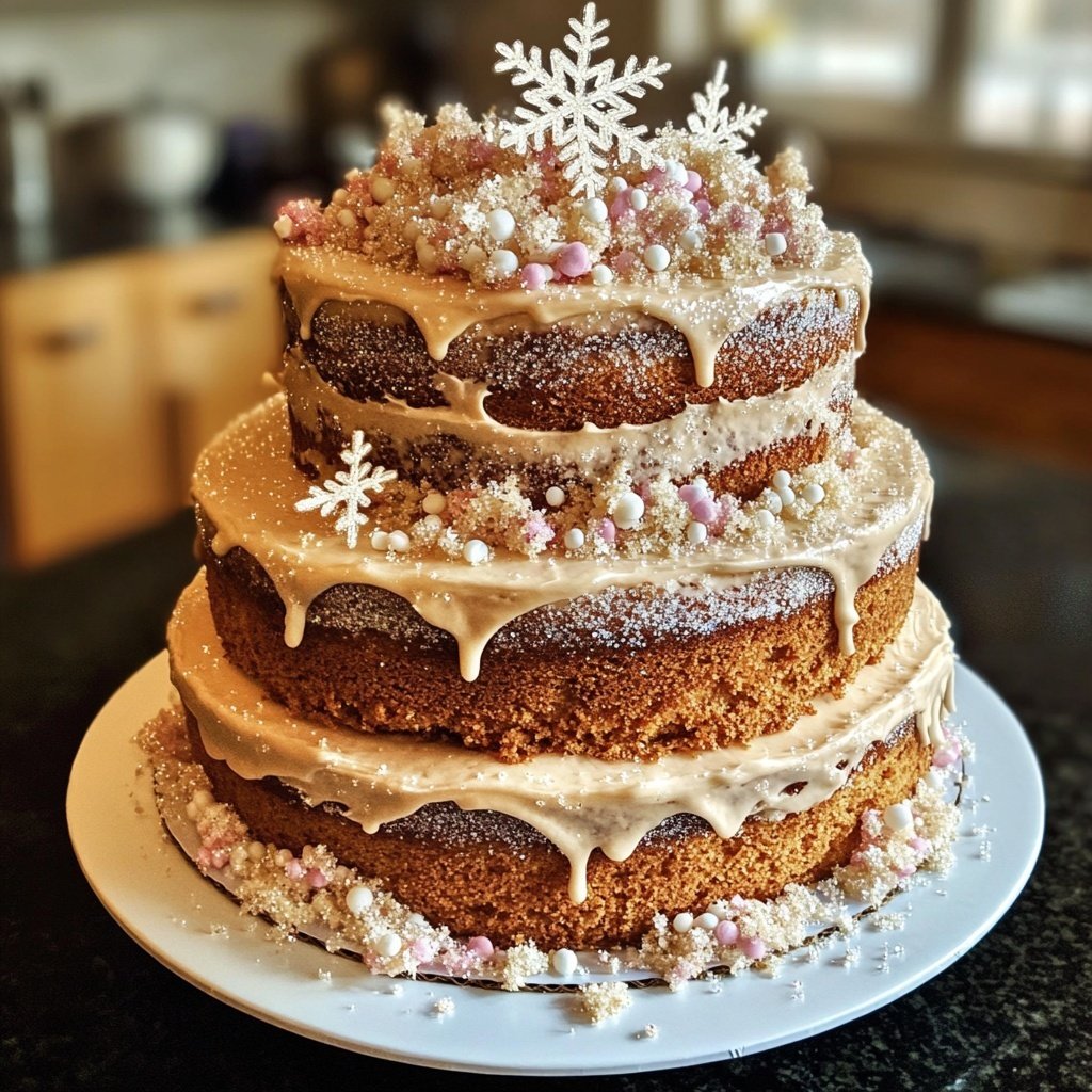Dreistufiger Fantasievoller Winterwunderland-Kuchen