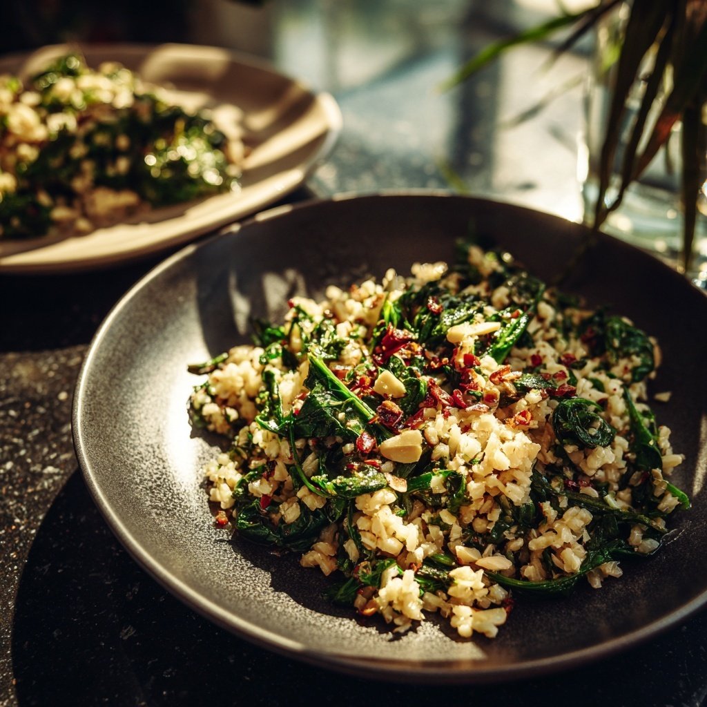 Kalorienarmes Reisgericht Mit Spinat