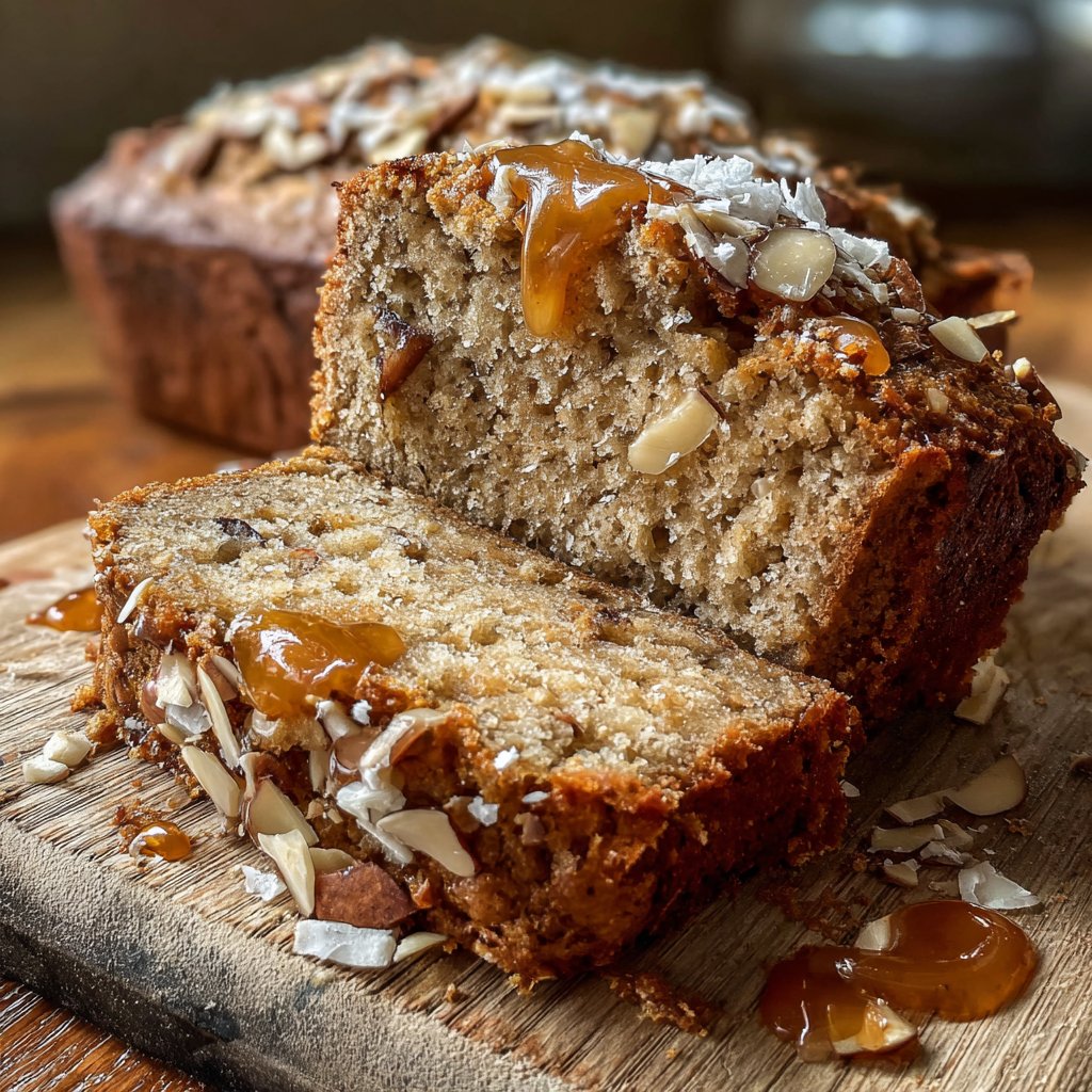 Bananenbrot mit Mandelstückchen und Honig